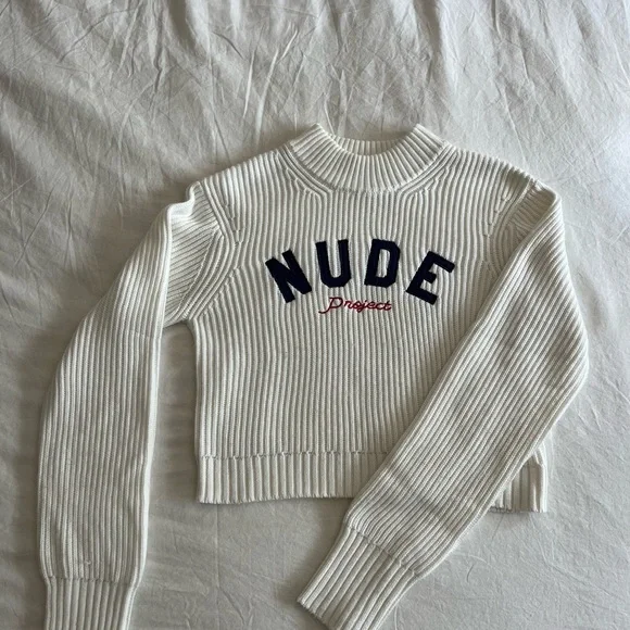 NUDE Project White Ribbed Sweater - Picture 2 of 8